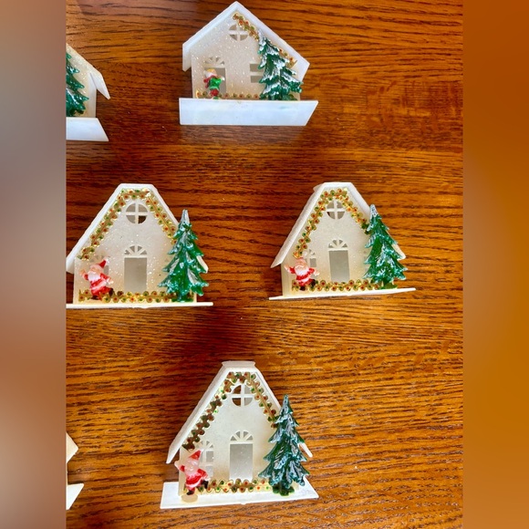 9 Vintage Mid Century Alpine Village Plastic Glitter Cottage Christmas Decor - Picture 4 of 9